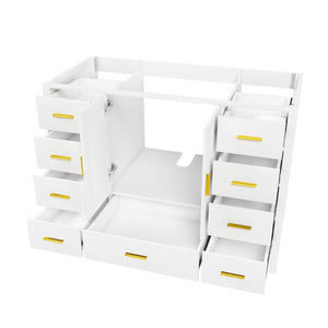 English Elm 48 Inch Navy Vanity Base Cabinet with 9 Drawer Slides and Soft Close Doors Gold Hardware White W2699P516453