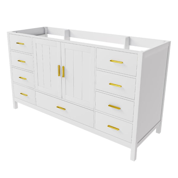 English Elm 60 Inch Navy Bathroom Vanity Base with Gold Hardware Soft Close Doors and Ample Storage White W2699P516454