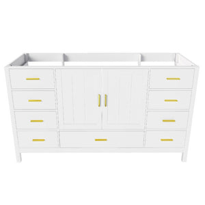 English Elm 60 Inch Navy Bathroom Vanity Base with Gold Hardware Soft Close Doors and Ample Storage White W2699P516454