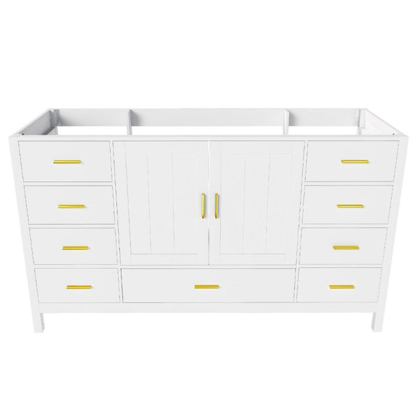 English Elm 60 Inch Navy Bathroom Vanity Base with Gold Hardware Soft Close Doors and Ample Storage White W2699P516454