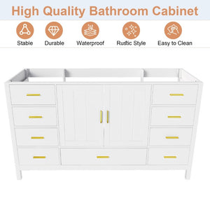 English Elm 60 Inch Navy Bathroom Vanity Base with Gold Hardware Soft Close Doors and Ample Storage White W2699P516454