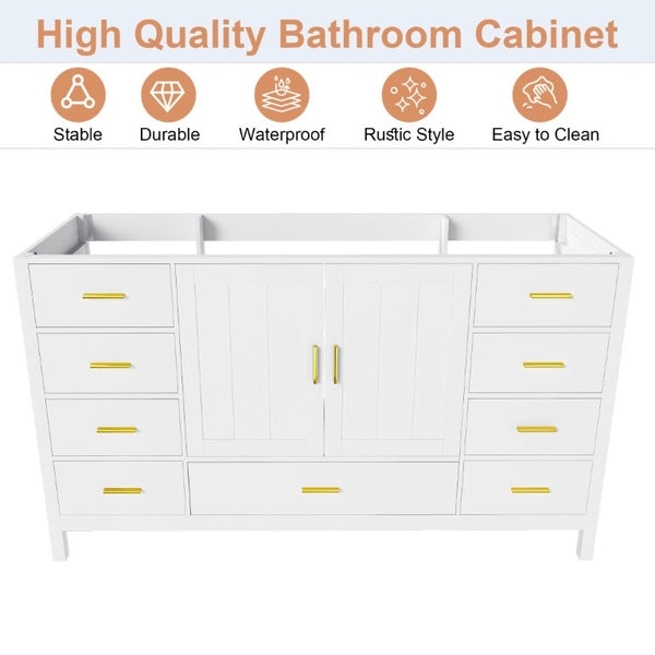 English Elm 60 Inch Navy Bathroom Vanity Base with Gold Hardware Soft Close Doors and Ample Storage White W2699P516454