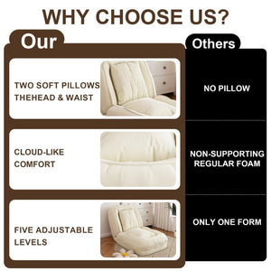 English Elm Upholstered Corduroy Floor Sofa Bed with 5 Reclining Positions for Relaxed Living Off White W2699P535457