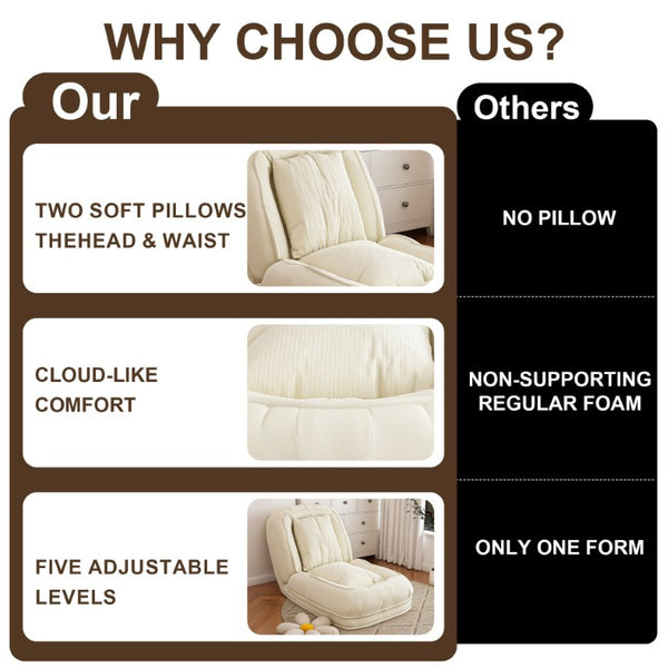 English Elm Upholstered Corduroy Floor Sofa Bed with 5 Reclining Positions for Relaxed Living Off White W2699P535457