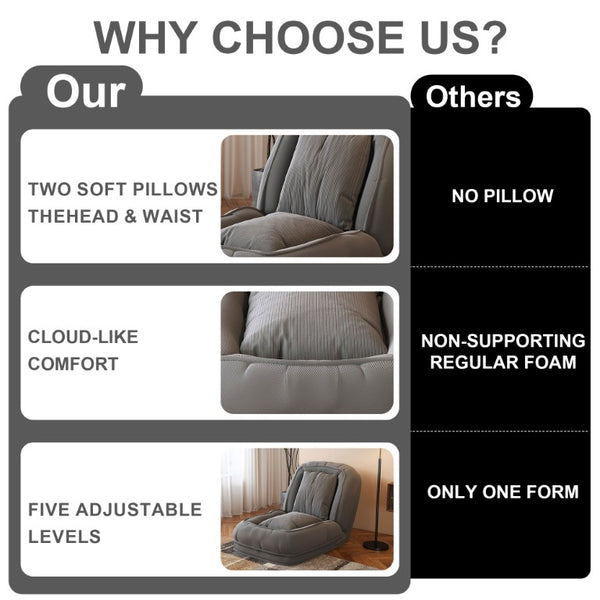 English Elm Upholstered Corduroy Floor Sofa Bed with 5 Reclining Positions for Relaxed Living Grey W2699P535458