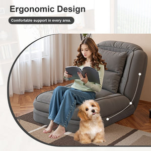 English Elm Upholstered Corduroy Floor Sofa Bed with 5 Reclining Positions for Relaxed Living Grey W2699P535458