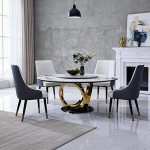 English Elm 59" Round Sintered Stone Dining Table with Lazy Susan Rotating Top Seats Four W2699S00103