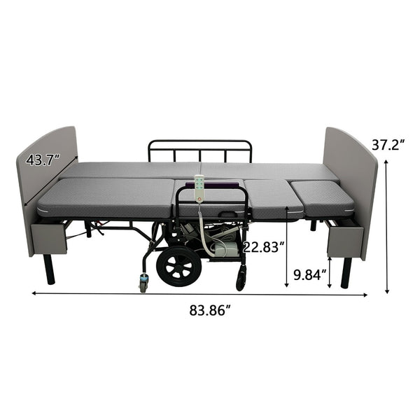 English Elm 3-in-1 Convertible Nursing Bed with German Okin Motors Heavy Duty Elderly Care W2699S00114