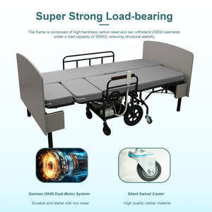 English Elm 3-in-1 Convertible Nursing Bed with German Okin Motors Heavy Duty Elderly Care W2699S00114