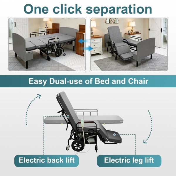English Elm 3-in-1 Convertible Nursing Bed with German Okin Motors Heavy Duty Elderly Care W2699S00114