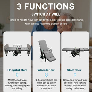 English Elm 3-in-1 Convertible Nursing Bed with German Okin Motors Heavy Duty Elderly Care W2699S00114