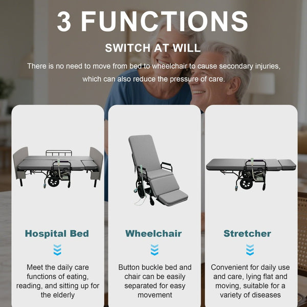 English Elm 3-in-1 Convertible Nursing Bed with German Okin Motors Heavy Duty Elderly Care W2699S00114