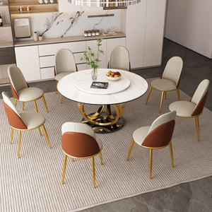 English Elm 59" Round Sintered Stone Dining Table with Lazy Susan for Modern Family Gatherings W2699S00119