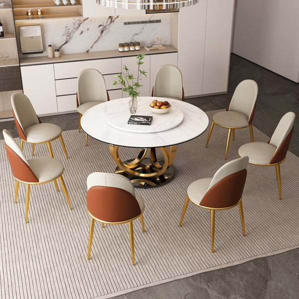 English Elm 59" Round Sintered Stone Dining Table with Lazy Susan for Modern Family Gatherings W2699S00119