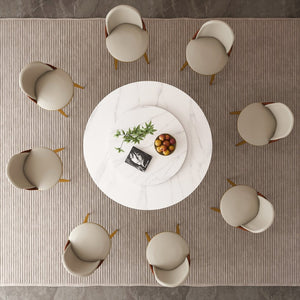 English Elm 59" Round Sintered Stone Dining Table with Lazy Susan for Modern Family Gatherings W2699S00119