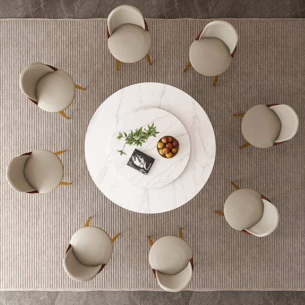 English Elm 59" Round Sintered Stone Dining Table with Lazy Susan for Modern Family Gatherings W2699S00119