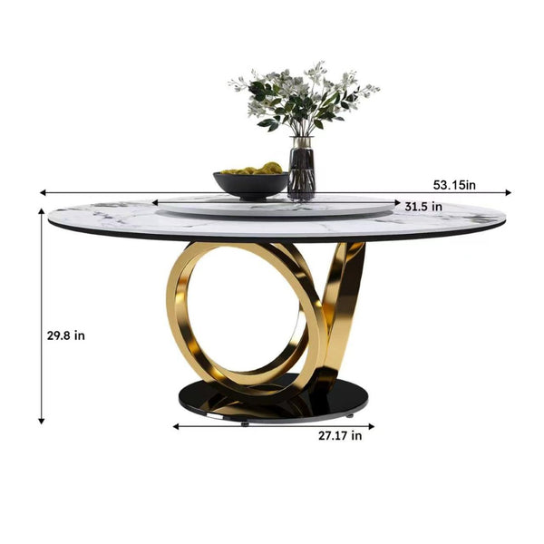 English Elm 53" Round Sintered Stone Dining Table with Built-in Lazy Susan for Modern Dinettes W2699S00123