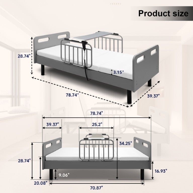 English Elm Electric Adjustable Home Care Bed with Silent OKIN Motor Memory Foam Mattress W2699S00130