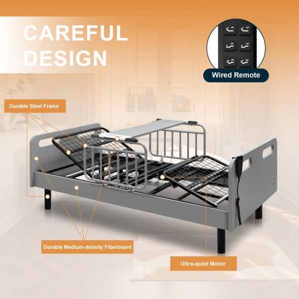 English Elm Electric Adjustable Home Care Bed with Silent OKIN Motor Memory Foam Mattress W2699S00130