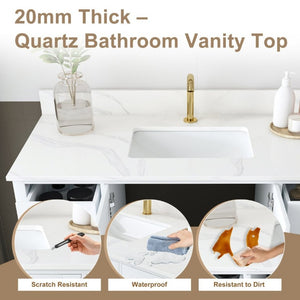 English Elm 42 Inch Bathroom Vanity with Carrara Quartz Top Nine Drawers and Gold Hardware White 1 Hole W2699S00132
