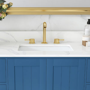 English Elm 42 Inch Bathroom Vanity with Carrara Quartz Top Nine Drawers and Gold Hardware Blue 3 Holes W2699S00133