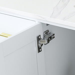 English Elm 42 Inch Bathroom Vanity with Carrara Quartz Top Nine Drawers and Gold Hardware White 3 Holes W2699S00134
