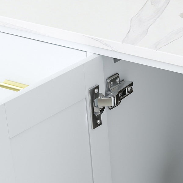 English Elm 42 Inch Bathroom Vanity with Carrara Quartz Top Nine Drawers and Gold Hardware White 3 Holes W2699S00134