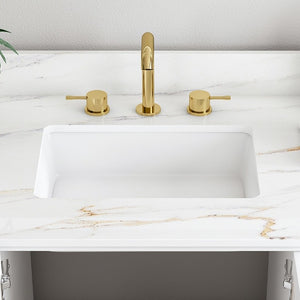 English Elm 42 Inch Navy Blue Bathroom Vanity with Sintered Stone Top Gold Hardware and 9 Drawers White 3 Holes W2699S00138