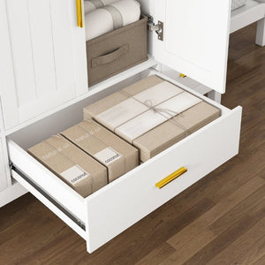 English Elm 48 Inch Navy Bathroom Vanity with Quartz Top Gold Hardware and 9 Drawer Storage Cabinet White W2699S00140