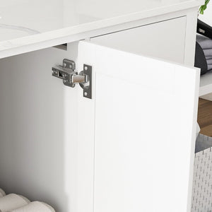 English Elm 48 Inch Navy Bathroom Vanity with Quartz Top Gold Hardware and 9 Drawer Storage Cabinet White W2699S00140