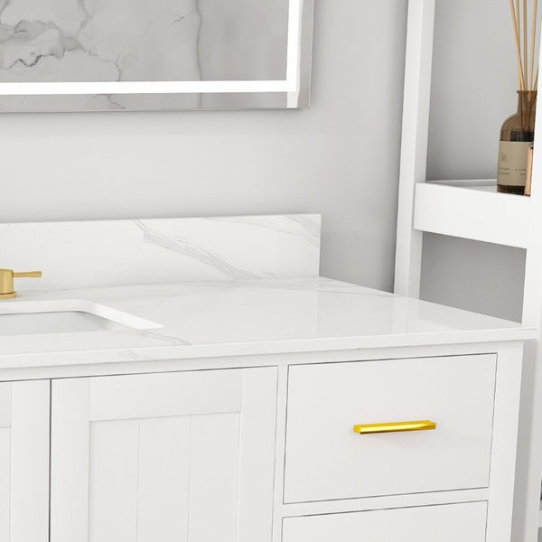 English Elm 48 Inch Navy Bathroom Vanity with Quartz Top Gold Hardware and 9 Drawer Storage Cabinet White W2699S00140