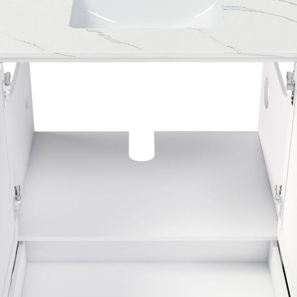 English Elm 60 Inch Navy Bathroom Vanity with Carrara Quartz Top Gold Hardware and 7 Drawers White W2699S00142