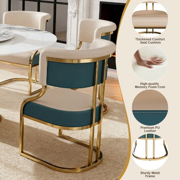 English Elm 59 Inch Round Sintered Stone 7 Piece Dining Set with Lazy Susan and Gold Iron Chairs W2699S00146
