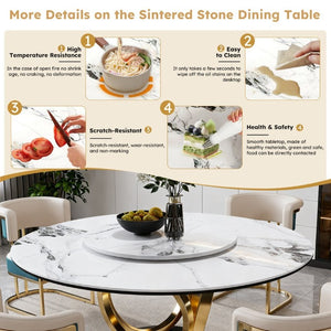 English Elm 59 Inch Round Marble Sintered Stone Dining Set Seats Six with Built-In Lazy Susan W2699S00148