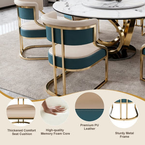 English Elm 59 Inch Round Marble Sintered Stone Dining Set Seats Six with Built-In Lazy Susan W2699S00148