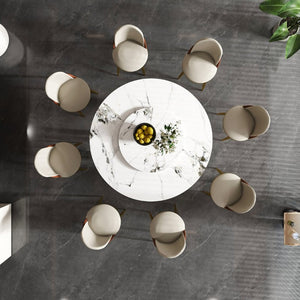 English Elm 59 Inch Round Sintered Stone Dining Table with Lazy Susan for Modern Spaces W2699S00149