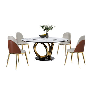 English Elm 59 Inch Round Sintered Stone Dining Table with Rotating Lazy Susan for Bistro 59 inches 4 Chairs - A W2699S00150