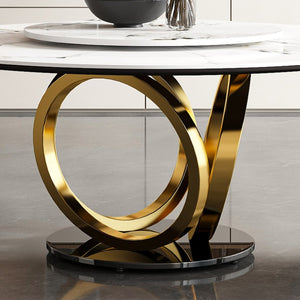 English Elm 59 Inch Round Sintered Stone Dining Table with Rotating Lazy Susan for Bistro 59 inches 4 Chairs - A W2699S00150