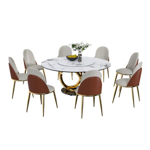 English Elm 59 Inch Round Sintered Stone Dining Table with Rotating Lazy Susan for Bistro 59 inches 8 Chairs W2699S00152