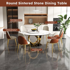 English Elm 53 Inch Round Sintered Stone Dining Table with Built in Lazy Susan for Compact Spaces W2699S00156