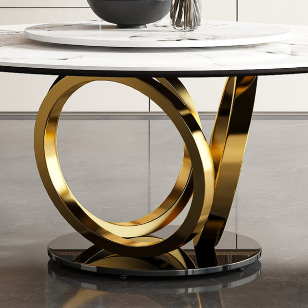 English Elm 59 Inch Round Sintered Stone Dining Table with Lazy Susan Seats 8 Modern Kitchen 53 inches 6 Chairs W2699S00158