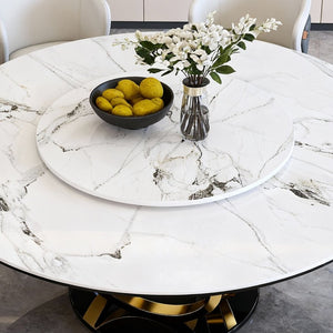 English Elm 59 Inch Round Sintered Stone Dining Table with Lazy Susan Seats 8 Modern Kitchen 53 inches 4 Chairs - A W2699S00160
