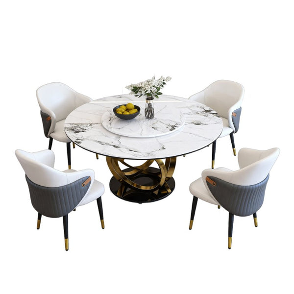 English Elm 59 Inch Round Sintered Stone Dining Table with Lazy Susan Seats 8 Modern Kitchen 53 inches 4 Chairs - A W2699S00160