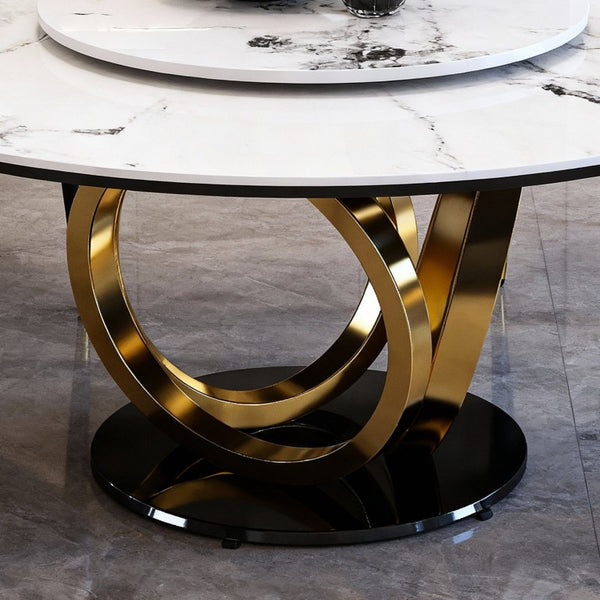 English Elm 59 Inch Round Sintered Stone Dining Table with Lazy Susan Seats 8 Modern Kitchen 53 inches 6 Chairs - A W2699S00161