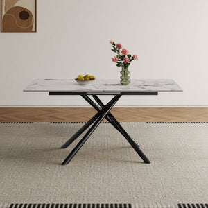 English Elm 59-inch Sintered Stone Expandable Dining Table with Steel X-base Seats up to Six W2700P333976