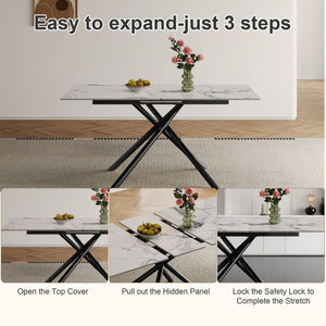 English Elm 59-inch Sintered Stone Expandable Dining Table with Steel X-base Seats up to Six W2700P333976