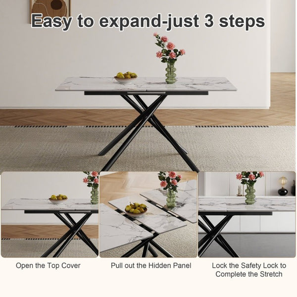 English Elm 59-inch Sintered Stone Expandable Dining Table with Steel X-base Seats up to Six W2700P333976