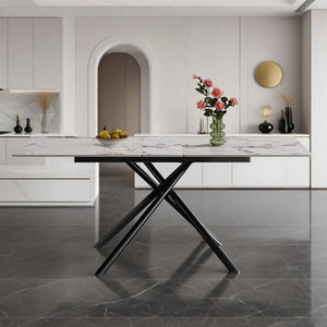 English Elm 59-inch Sintered Stone Expandable Dining Table with Steel X-base Seats up to Six W2700P333976