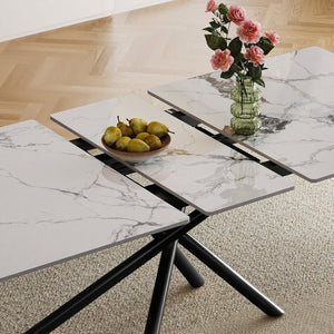 English Elm 59-inch Sintered Stone Expandable Dining Table with Steel X-base Seats up to Six W2700P333976