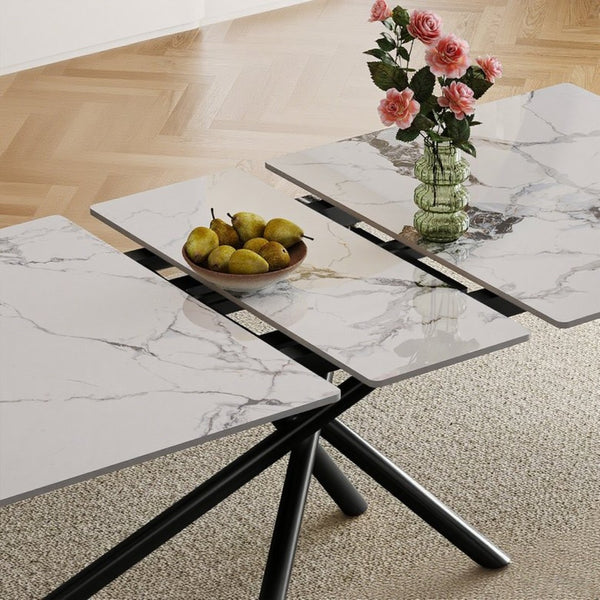 English Elm 59-inch Sintered Stone Expandable Dining Table with Steel X-base Seats up to Six W2700P333976